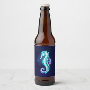 Rótulo Para Garrafa De Cerveja Cavalo de Gelo Cristal em Fundo Azul