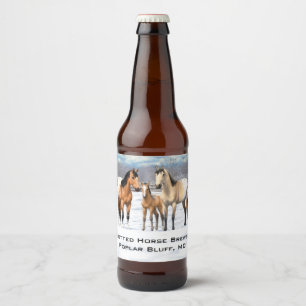 Rótulo Para Garrafa De Cerveja Cavalos Appaloosa De Casca Neve