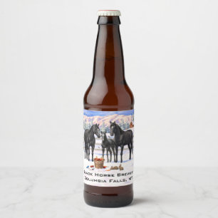 Rótulo Para Garrafa De Cerveja Cavalos Do Quarto Negro Na Neve