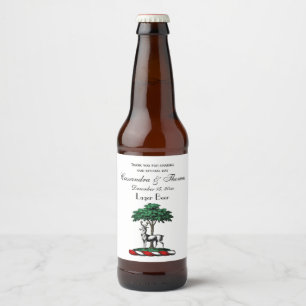 Rótulo Para Garrafa De Cerveja Cervo Veado junto à Árvore Emblema do Brasão Herál