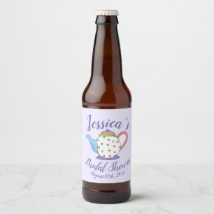 Rótulo Para Garrafa De Cerveja Chá da tarde com bule de bolinhas para chá de noiv
