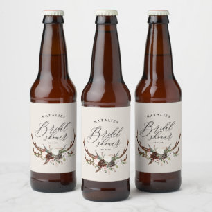 Rótulo Para Garrafa De Cerveja Chá de Bebê floral botânico aquarela rústica