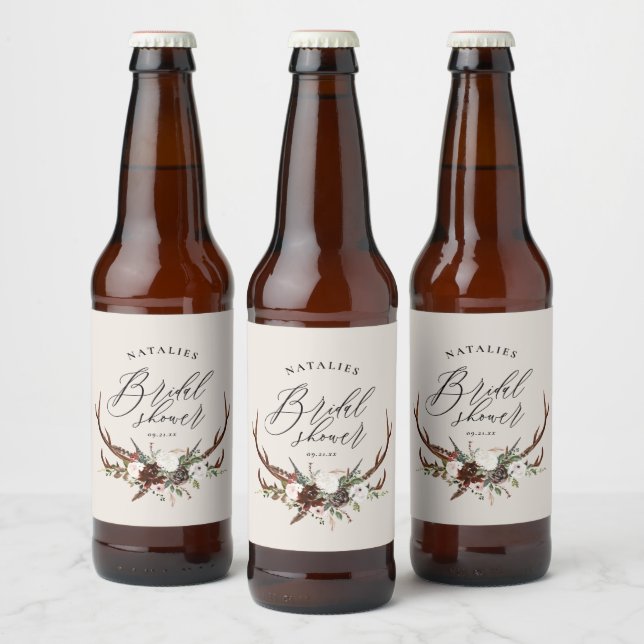 Rótulo Para Garrafa De Cerveja Chá de Bebê floral botânico aquarela rústica (Garrafas)