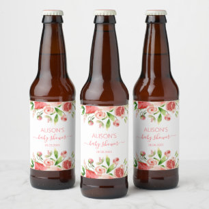 Rótulo Para Garrafa De Cerveja Chá de Bebê Menina com Greenery Floral Rosa Rosa