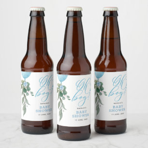 Rótulo Para Garrafa De Cerveja Chá de Bebê Menino Balão Azul Verdejante