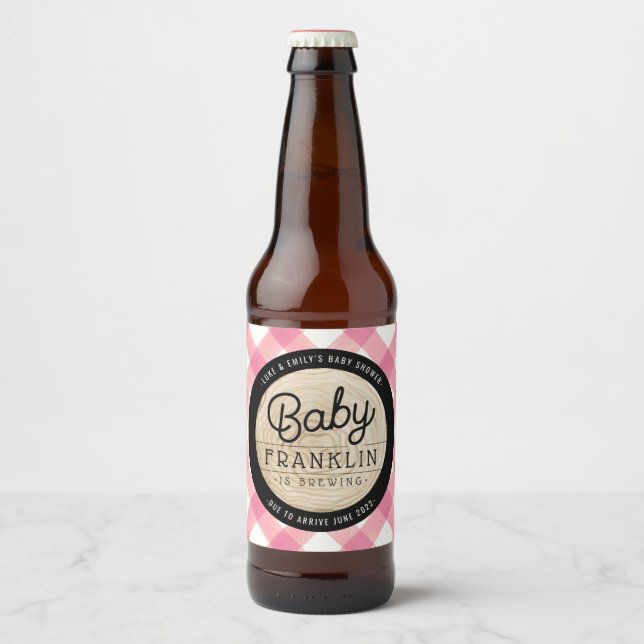 Rótulo Para Garrafa De Cerveja Chá de fraldas Buffalo Check Beer Bottle L (Frente)