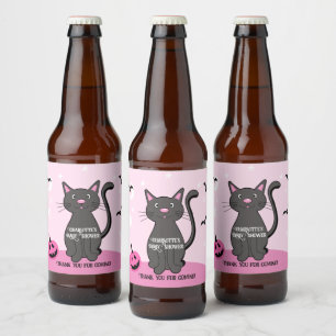 Rótulo Para Garrafa De Cerveja Chá de fraldas de Gata Negra Rosa do Halloween