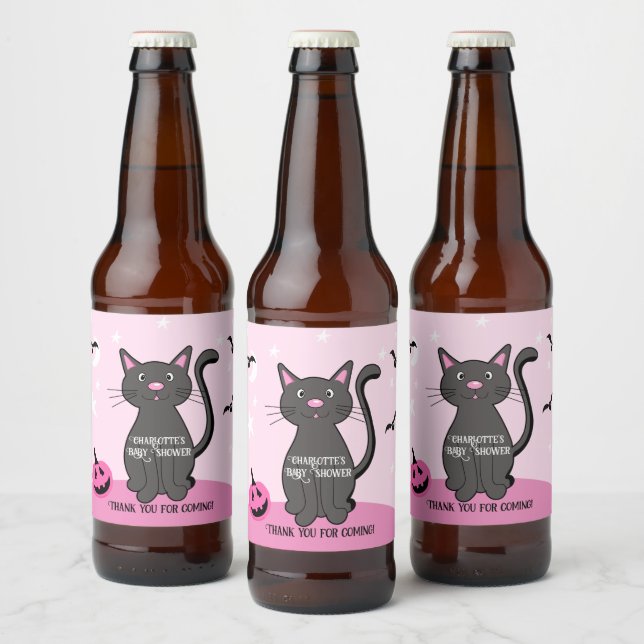 Rótulo Para Garrafa De Cerveja Chá de fraldas de Gata Negra Rosa do Halloween (Garrafas)