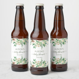 Rótulo Para Garrafa De Cerveja Chá de fraldas Elegante Eucalyptus Greenery