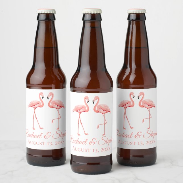 Rótulo Para Garrafa De Cerveja Chá de Noiva de Flamingo Rosa Tropical Casamento P (Garrafas)