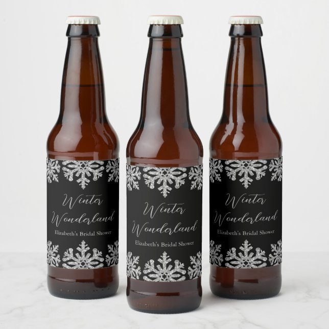 Rótulo Para Garrafa De Cerveja Chá de Noiva Floco de Neve Prateado de Inverno (Garrafas)