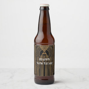 Rótulo Para Garrafa De Cerveja Chapéu de Festa Art Déco Preto e Dourado