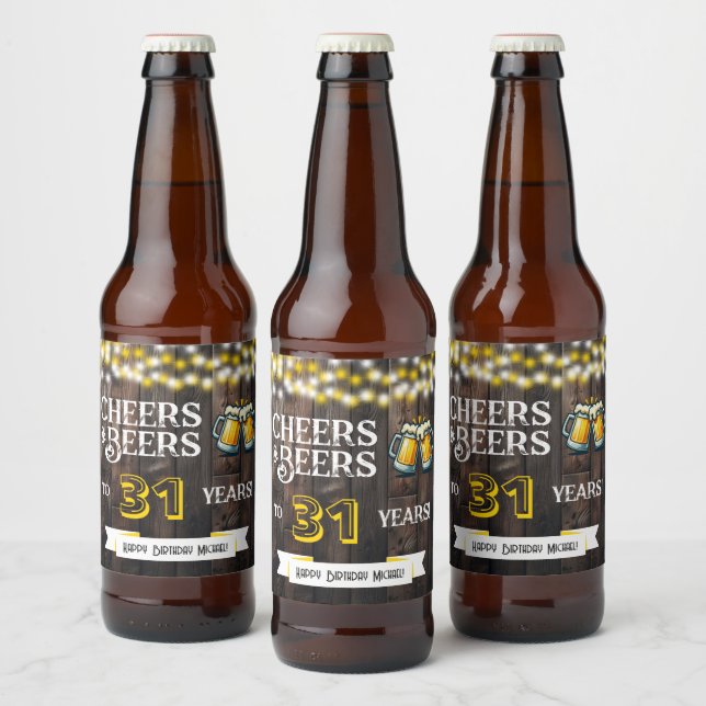 Rótulo Para Garrafa De Cerveja Cheers and Beers to 31 Years Rustic Birthday (Garrafas)