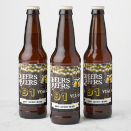 Rótulo Para Garrafa De Cerveja Cheers and Beers to 91 Years Rustic Birthday