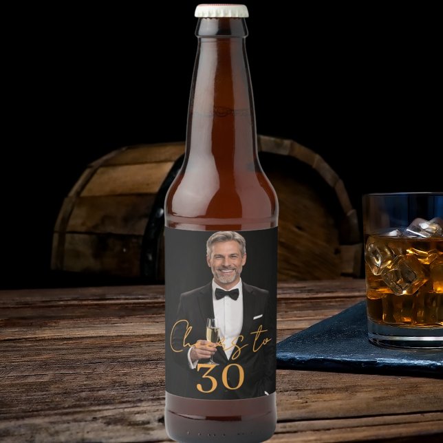 Rótulo Para Garrafa De Cerveja Cheers photo birthday party gold (Criador carregado)