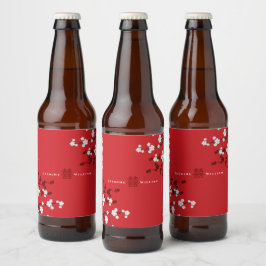 Rótulo Para Garrafa De Cerveja Cherry Blossoms Casamento Chinês de Dupla Felicida