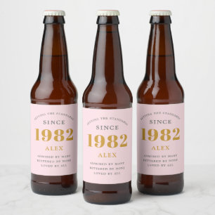Rótulo Para Garrafa De Cerveja Chic Elegante De Cinza Rosa 1982