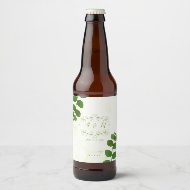Rótulo Para Garrafa De Cerveja Chic Verde Casado (Frente)