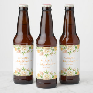 Rótulo Para Garrafa De Cerveja Chuva de Bebê Menina com Greenery e Rosa Amarela F