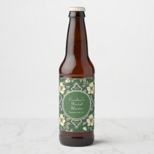 Rótulo Para Garrafa De Cerveja Chuva de Noiva Floral de Marfim Esmeralda Verde