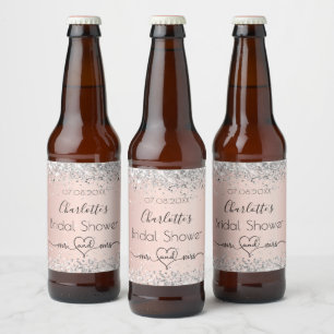 Rótulo Para Garrafa De Cerveja Chuva de noiva rosa dourado prata sr sra
