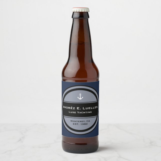Rótulo Para Garrafa De Cerveja Círculo de Âncora Náutica Personalizável (Frente)