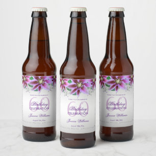 Rótulo Para Garrafa De Cerveja Classy Diamonds & Flowers Aniversário