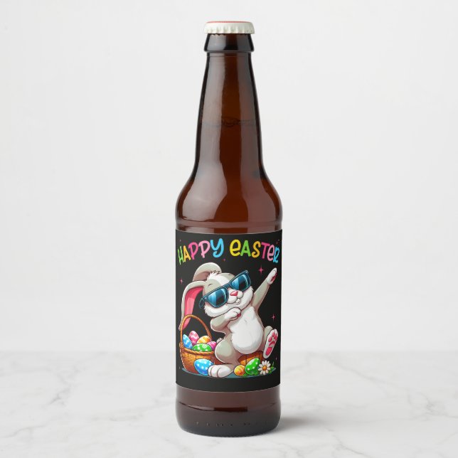 Rótulo Para Garrafa De Cerveja Coelhinho Dabbing Engraçado Páscoa Feliz Páscoa (Frente)