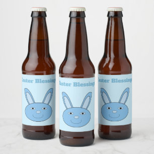Rótulo Para Garrafa De Cerveja Coelhinho Menino Azul Rosto Primavera Páscoa Perso