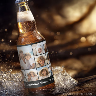 Rótulo Para Garrafa De Cerveja Colagem ao Quadrado de Fotos em Preto 9 - com text