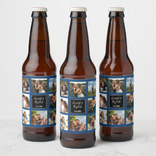 Rótulo Para Garrafa De Cerveja Colagem de fotos de casamento preto e azul