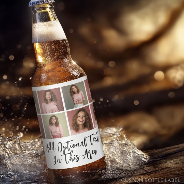 Rótulo Para Garrafa De Cerveja Colagem de Grade de Foto Mínima Moderna - Branco (Custom Beer Bottle Label - Photo Label)