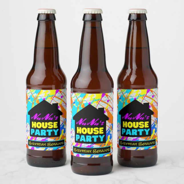 Rótulo Para Garrafa De Cerveja Colorido do Partido do Hop Retro Neon 90 (Garrafas)