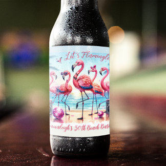 Rótulo Para Garrafa De Cerveja Comemorativa de Birthday Bash, praia Flamingle, va
