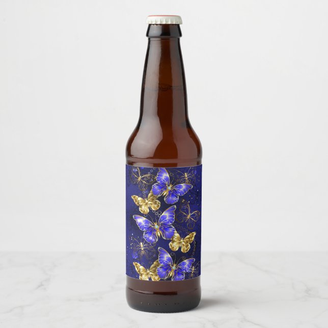 Rótulo Para Garrafa De Cerveja Composição com Borboletas Safira (Frente)