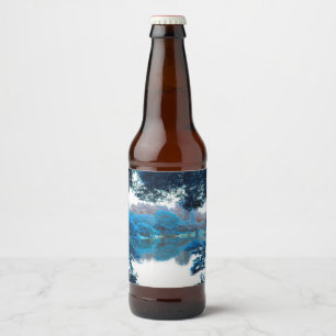 Rótulo Para Garrafa De Cerveja Cor azul legal, única natureza, lago