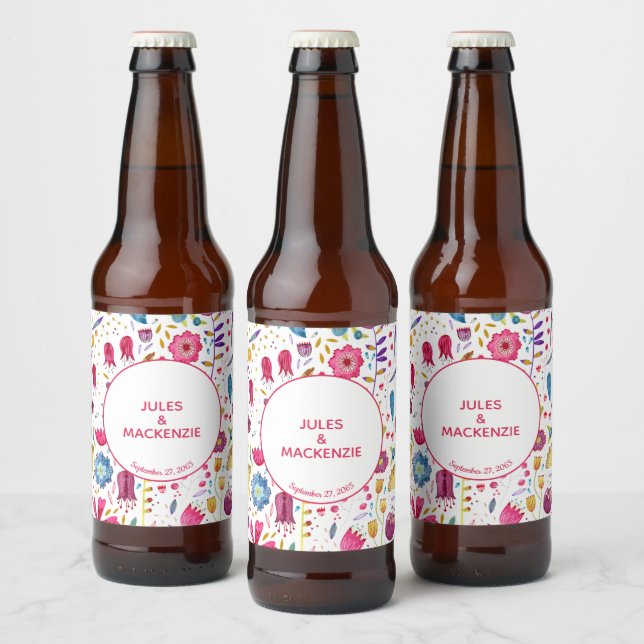 Rótulo Para Garrafa De Cerveja Cor de Água Moderna Púrpura Rosa Floral (Garrafas)