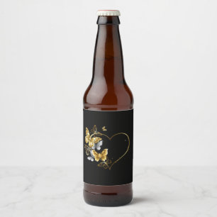 Rótulo Para Garrafa De Cerveja Coração com Borboletas Ouros