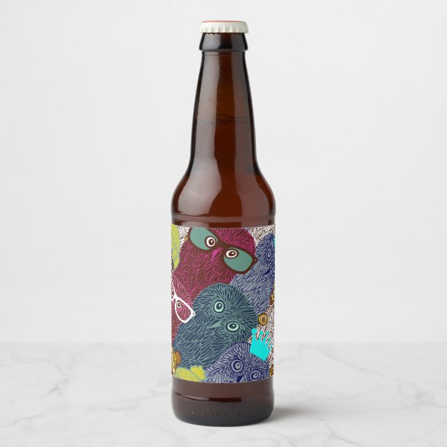 Rótulo Para Garrafa De Cerveja Coruja na coroa (Frente)