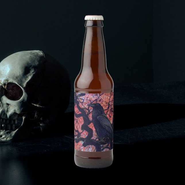 Rótulo Para Garrafa De Cerveja Corvo Preto e Bordo Japonês Retorcido (In Situ)