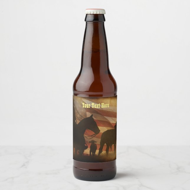 Rótulo Para Garrafa De Cerveja Country Western Cowboy (Frente)