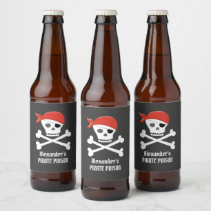 Rótulo Para Garrafa De Cerveja Crânio Divertido Crossbones Pirata Veneno Personal
