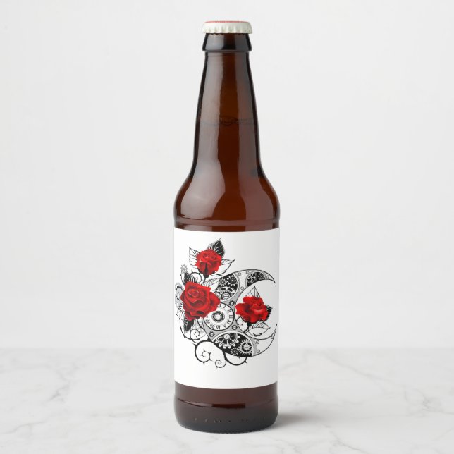 Rótulo Para Garrafa De Cerveja Crescente Mecânico com Rosas vermelhas (Frente)