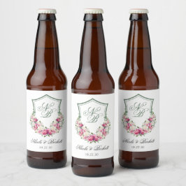 Rótulo Para Garrafa De Cerveja Crest Floral Rosa Casamento
