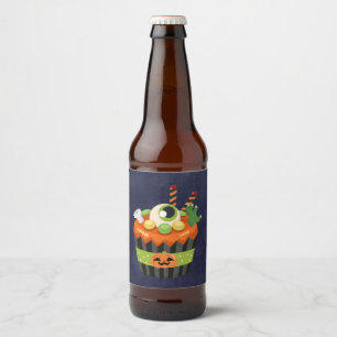Rótulo Para Garrafa De Cerveja Cupcake de Halloween bonito e assustador