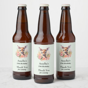 Rótulo Para Garrafa De Cerveja Cute Deer Cercado Por Rosas Aniversário Obrigado