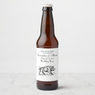 Rótulo Para Garrafa De Cerveja Desenho em Preto e Branco de Javali Antigo #2
