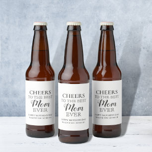 Rótulo Para Garrafa De Cerveja Dia de as mães, PRETO e BARREIRAS brancas, melhor