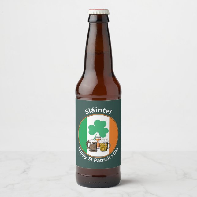 Rótulo Para Garrafa De Cerveja Dia de São Patrício Irish Flag (Frente)