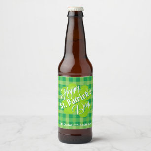 Rótulo Para Garrafa De Cerveja Dia de São Patrício Trevo Sortudo Verde Tartan Per